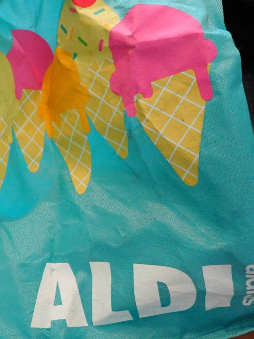 ALDI Reusable Tote Bag with Pink & Turquoise Ice Cream Design - Picture 2 of 15